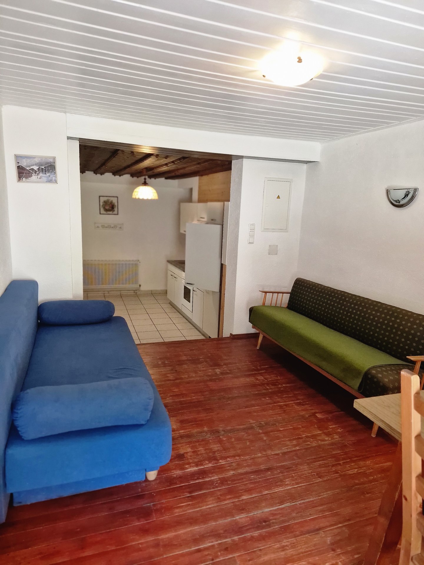 Zaunerhof Appartement 8 - Modernes Wohnzimmer mit blauem Sofa